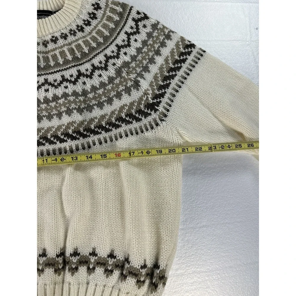 VTG Peter England Fair Isle Geometric Pattern Sweater Adult Large Ivory Ski Knit